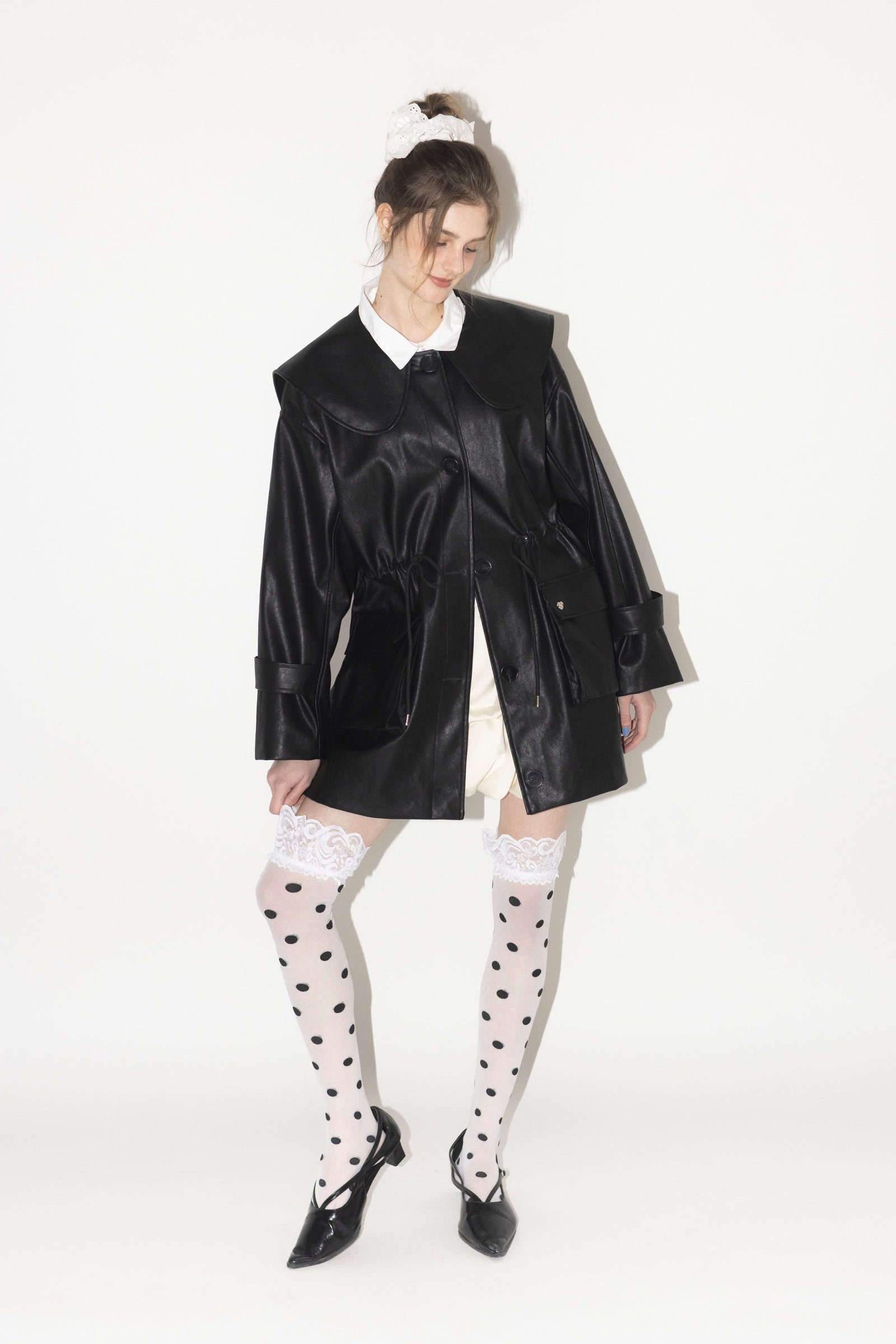 big collar vegan leather jacket – idem