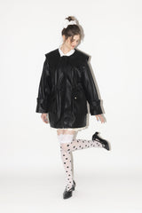 big collar vegan leather jacket