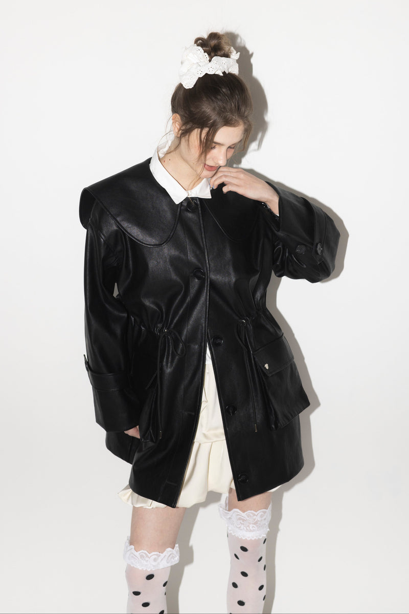 big collar vegan leather jacket – idem