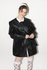 big collar vegan leather jacket
