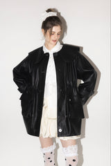 big collar vegan leather jacket