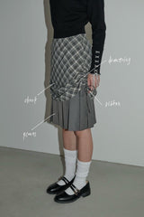 drawstring check pleats skirt