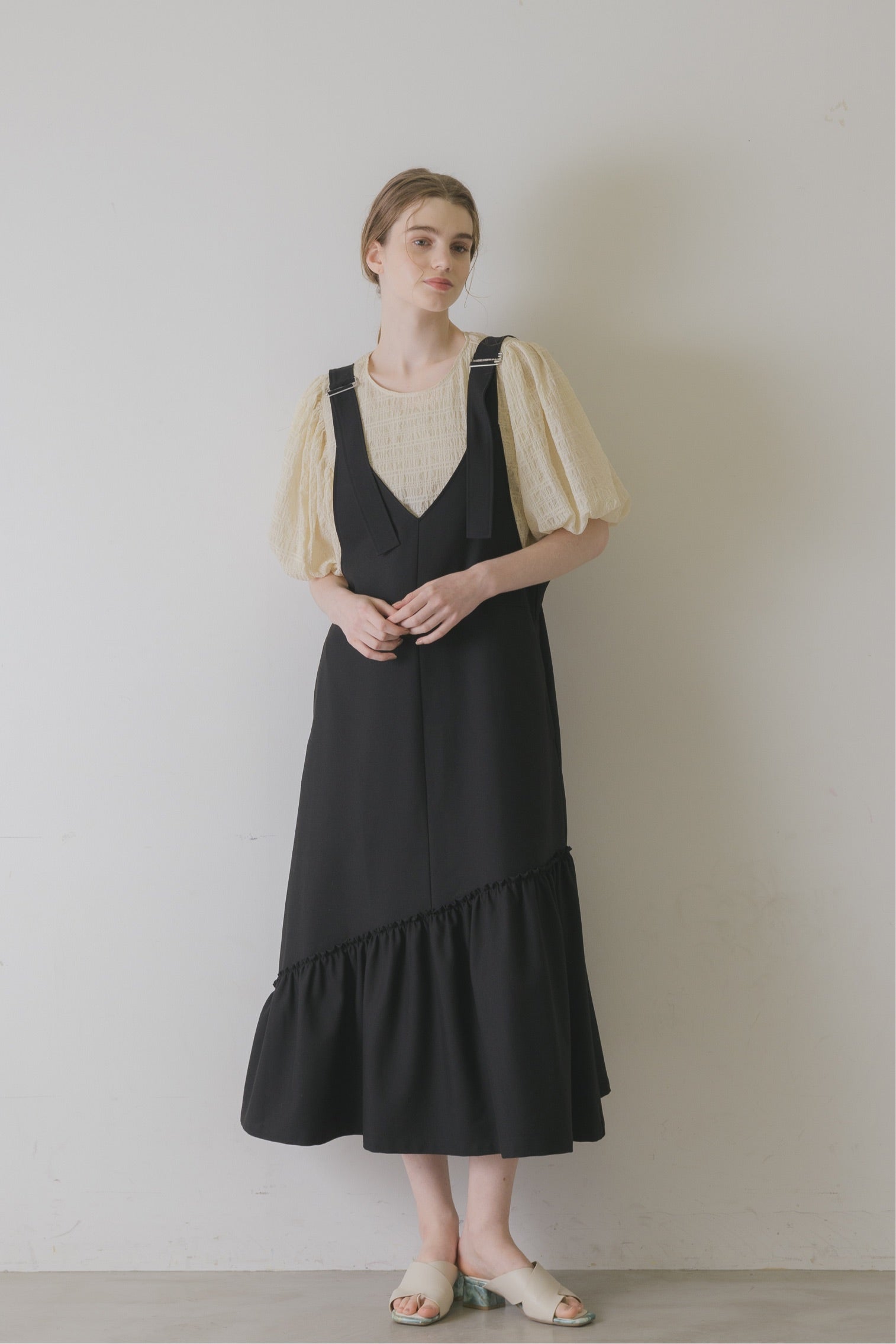 suspenders tiered jumper skirt