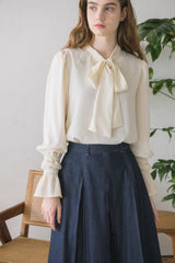wave sleeve 2way bowtie blouse