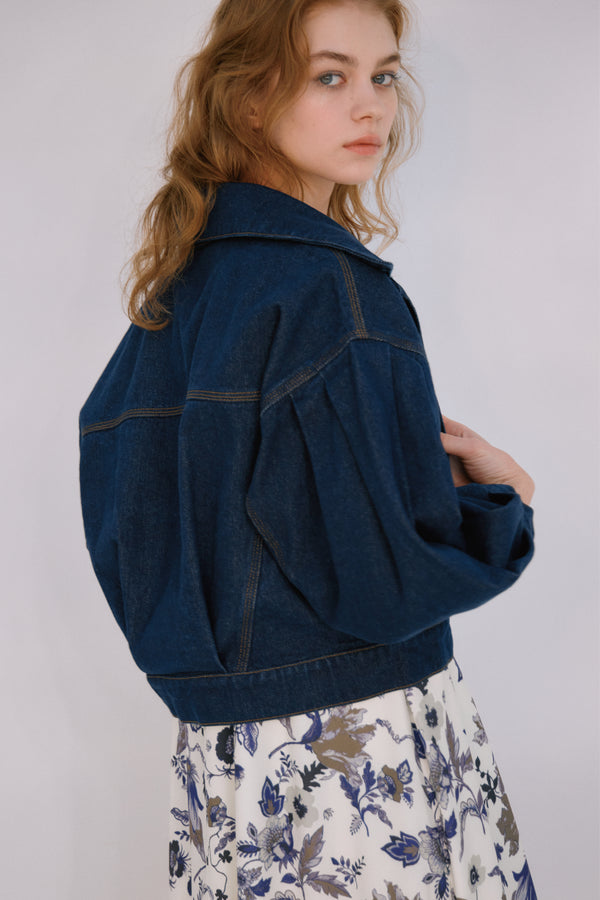 tuck sleeve denim jacket