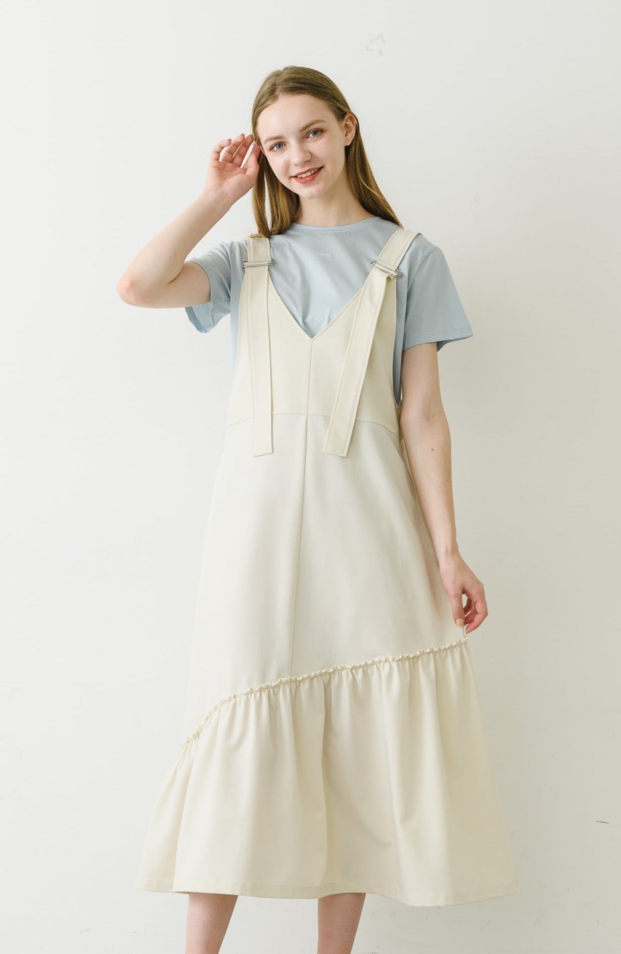 suspenders tiered jumper skirt